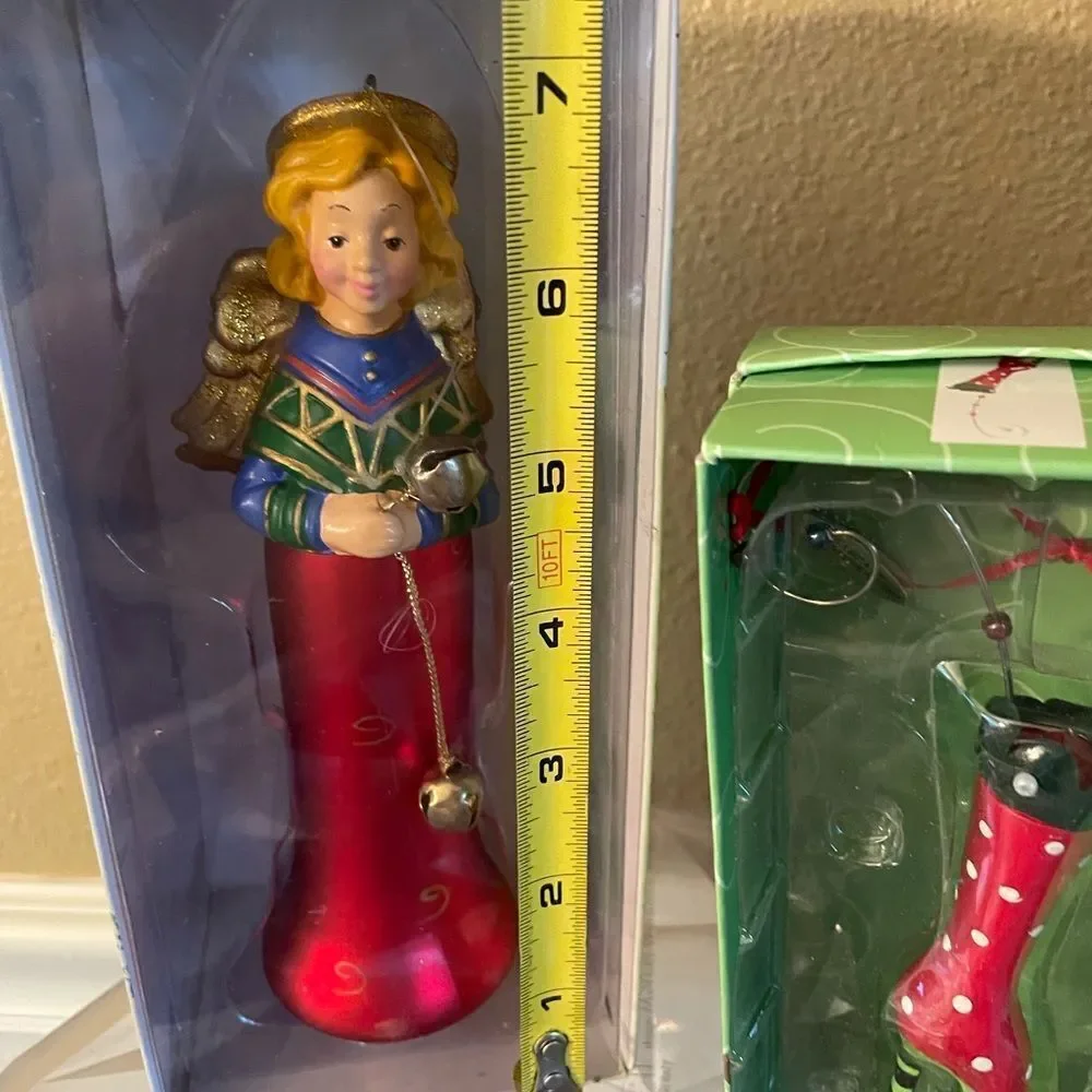 Department 56 Angel with Bells Ornament Plus Dept Glass Boot Ornament